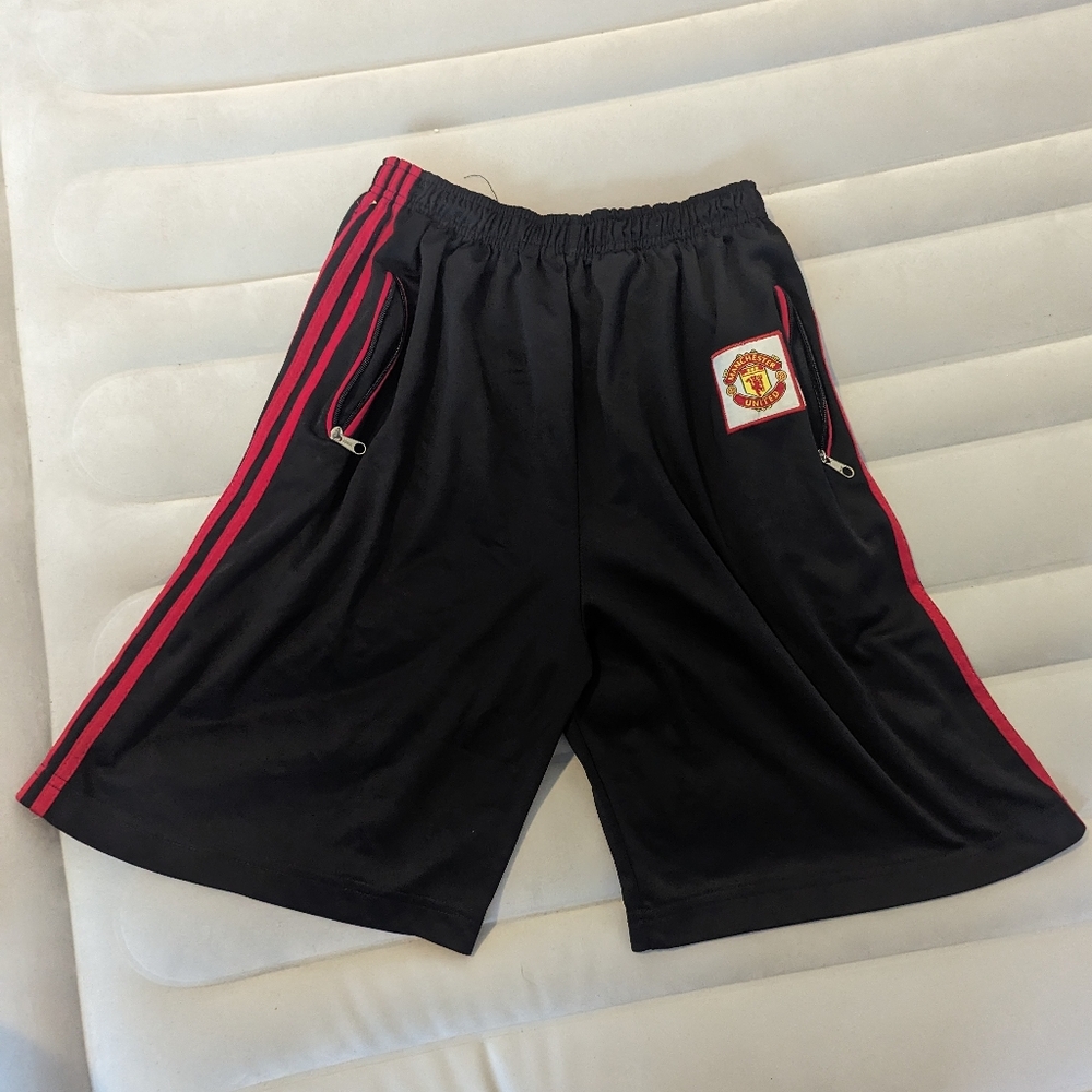 Manchester United Black Shorts with Red Stripes
